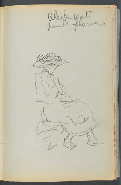 Skizzenbuch - The Granite Shore Hotel, Rockport, Seite 155: Sitzende Frau mit Notizen von Maurice Prendergast