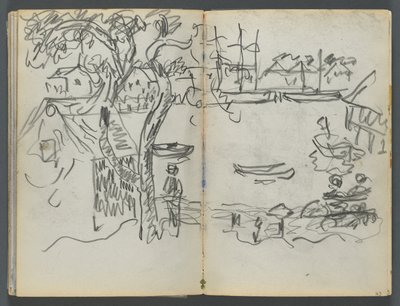 Skizzenbuch, The Dells, Nr. 127, Seite 162 & 163: Hafenansicht von Maurice Prendergast