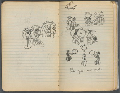 Skizzenbuch, Seite 110 & 111: Studie für Figuren am Strand von Maurice Prendergast