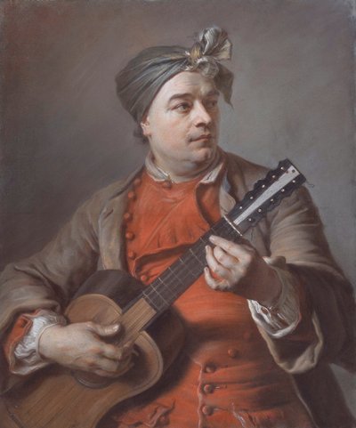 Porträt von Jacques Dumont Le Romain, der Gitarre spielt von Maurice-Quentin de La Tour