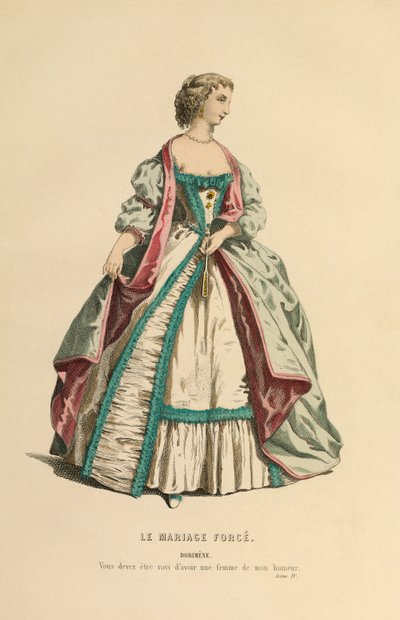 Kostüm für die Rolle der Dorimene, um 1868 (Gravur) von Maurice Sand