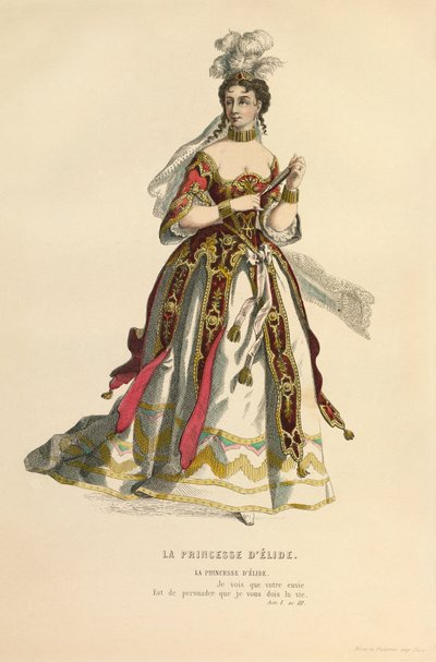 Kostüm für die Rolle der Prinzessin von Elide, um 1868 (Gravur) von Maurice Sand