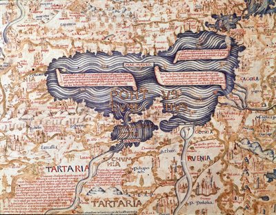 Ansicht des Schwarzen Meeres (Detail) der Weltkarte (Mappamundi) von Bruder Maurus (Mauro) Camaldolese 1459, Biblioteca Marciana, Venedig von Mauro Fra