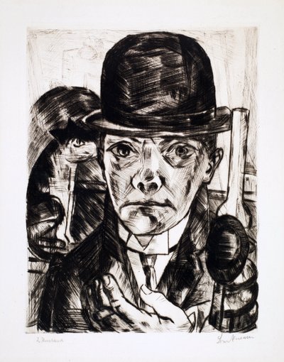 Selbstporträt mit Melone. Gravur von Max Beckmann (1884-1950) von Max Beckmann