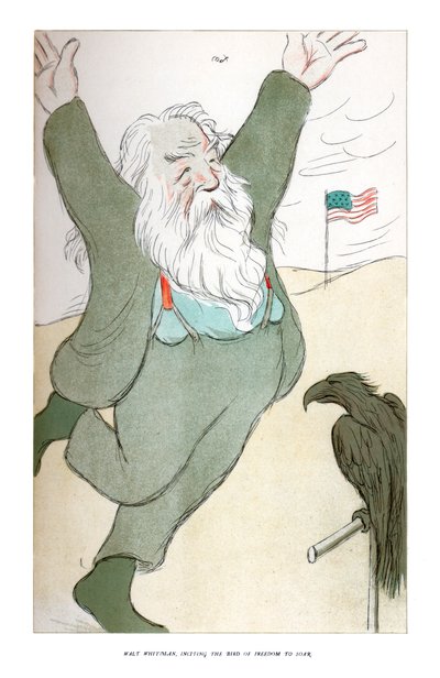 Walt Whitman, der den Vogel der Freiheit zum Fliegen anregt, 1904 von Henry Maximilian Beerbohm