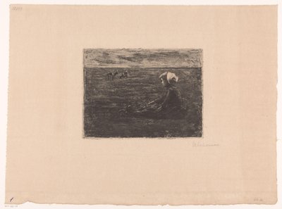 Junge Ziegenhirtin, die im Feld sitzt von Max Liebermann (signed by artist)