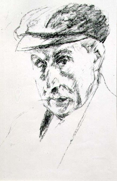 Porträt eines Mannes mit Mütze, möglicherweise Selbstporträt, nach 1923 von Max Liebermann