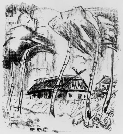 Gehöft hinter Birken von Max Pechstein