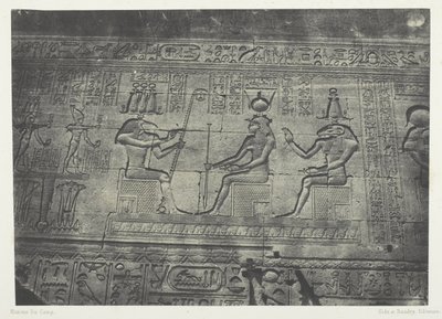 Großer Tempel von Dendérah (Teutyres), Skulpturen der hinteren Fassade; Oberägypten, Tafel 19 aus dem Album "Ägypten, Nubien, Palästina und Syrien" (1852) von Maxime Du Camp