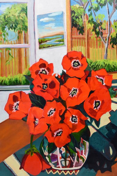 Rote Mohnblumen im Sommergarten von Maxine Shore