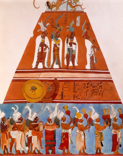 Fresken in Bonampak, Chiapas (Mexiko). Detail (Prozessionsszene). Maya-Zivilisation, 9. Jahrhundert von Mayan