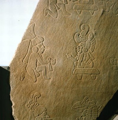 Platte mit menschlichen Figuren, aus Kaminaljuyu, Guatemala, Frühklassische Periode (250-600) von Mayan Mayan