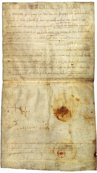 Diplom von Philipp I. zugunsten der Abtei von St. Crépin in Soissons, mit Unterschrift von Anna von Kiew, Königin von Frankreich von Medieval Document