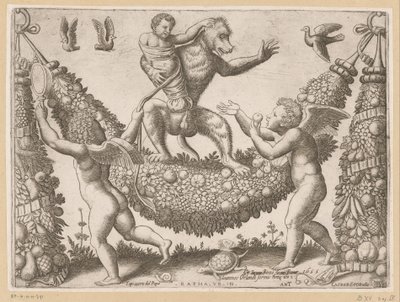 Putti verspotten einen Affen Tapisserien des Papstes (Serientitel) von Meester van de Dobbelsteen