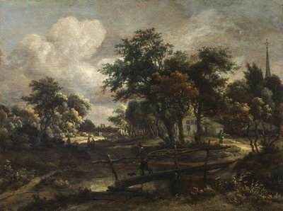 Landschaft mit einer Fußbrücke von Meindert Hobbema