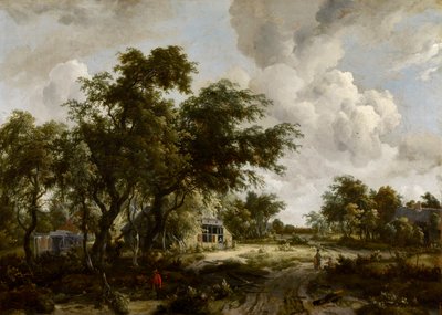 Dorf mit Wassermühle zwischen Bäumen von Meindert Hobbema