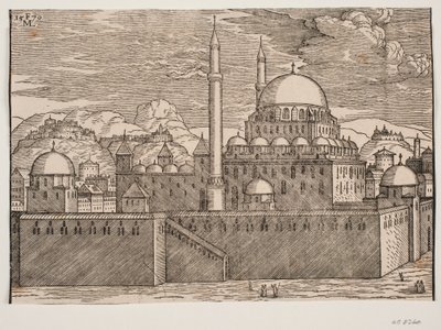 Idealisiertes Bild der Bayazidiye-Moschee, von Südosten gesehen von Melchior Lorck