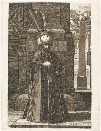 Porträt von Ismail, Botschafter des persischen Schahs Tahmasp I, stehend von Melchior Lorck