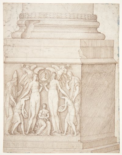 Der skulptierte Sockel einer Säule von Melchior Lorck