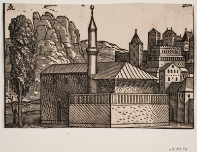 Unidentifizierte Moschee mit 1 Minarett, links hoher Baum von Melchior Lorck