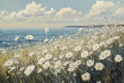 Weiße Blumen an der Segelbootküste von Melloi Art Prints