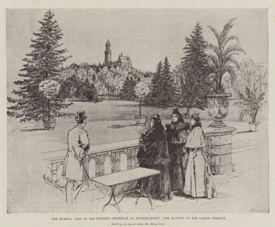 Der Besuch der Königin bei der Kaiserin Friedrich in Friedrichshof, Ihre Majestät auf der Schlossterrasse von Melton Prior
