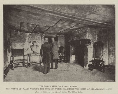 Der königliche Besuch in Warwickshire, der Prinz von Wales besichtigt das Zimmer, in dem Shakespeare geboren wurde, in Stratford-upon-Avon von Melton Prior