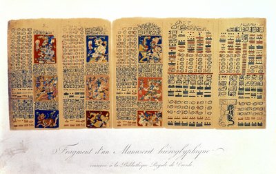 Kopie eines Fragments des Dresdner Kodex, das Maya-Astronomieberechnungen zeigt von Mexican School