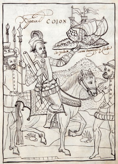 MS Hunter 242 f.247r Christoph Kolumbus, Illustration aus der Historia de Tlaxcala von Diego Muñoz Camargo von Mexican School