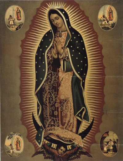 Darstellung der Jungfrau von Guadalupe, Schutzpatronin von Mexiko Druck des 20. Jahrhunderts. Dim. 51x39 cm Musée de la Vallée, Barcelonnette (Alpes-de-Haute-Provence) von Mexican School