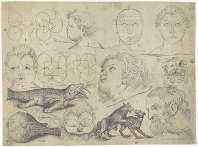 Studienblatt mit Zeichenbeispielen: Figuren, Tiere von Michael Snijders