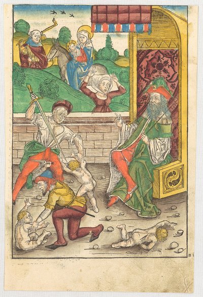 Bethlehemitischer Kindermord [Vordergrund] und Flucht nach Ägypten [Hintergrund] von Michael Wolgemut