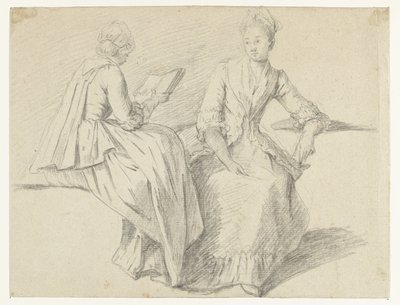 Studienblatt mit zwei sitzenden Mädchen von Michel Barthélémy Ollivier (possibly)