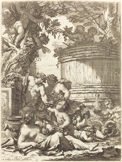 Putti mit Trauben und eine sitzende Bacchantin von Michel Dorigny