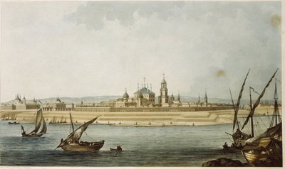 Twer (Russland). Beschreibung der neoklassischen Stadt, wie sie nach ihrer Zerstörung durch ein Feuer im Jahr 1763 wieder aufgebaut wurde, sowie der Aktivitäten an der Wolga, die die Stadt begrenzt. von Michel Francois Damam Demartrait