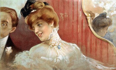 Frau beim Konzert - Chromolithographie von Simonidy von Michel Simonidy