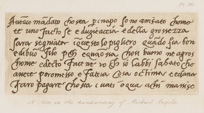 Eine Notiz in der Handschrift von Michelangelo von Michelangelo (after) Buonarroti
