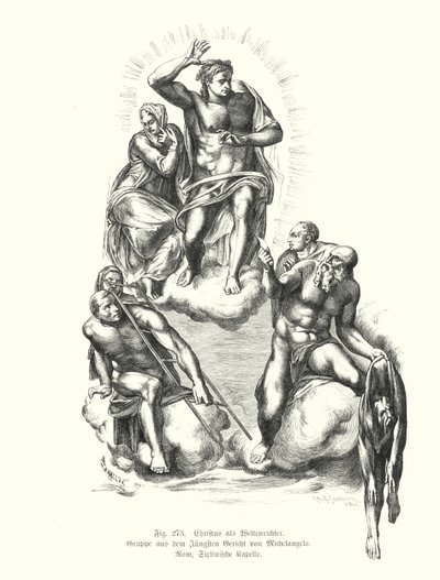 Christus der Richter, Detail aus Michelangelos Jüngstem Gericht, Gemälde an der Altarwand der Sixtinischen Kapelle, Petersdom, Rom, Italien von Michelangelo (after) Buonarroti