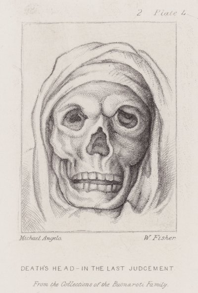 Totenkopf im Jüngsten Gericht von Michelangelo (after) Buonarroti