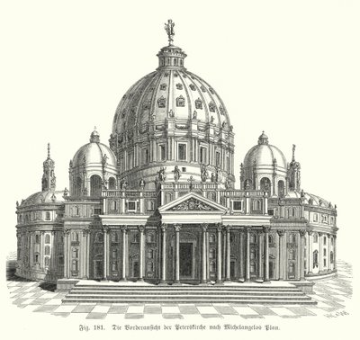 Ansicht von Michelangelos Entwurf für die Fassade des Petersdoms, Rom, Italien von Michelangelo (after) Buonarroti