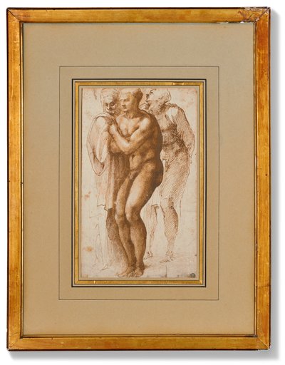 Ein nackter Mann (nach Masaccio) und zwei Figuren hinter ihm von Michelangelo Buonarroti