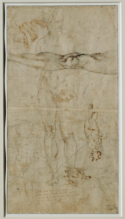 Verschiedene Figurenstudien, Inschrift nach einem Sonett von Petrarca von Michelangelo Buonarroti