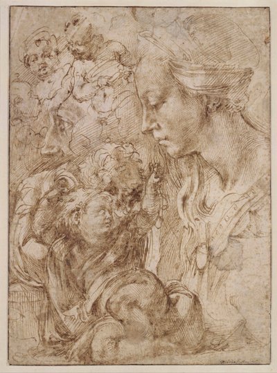 Studie für die Heilige Familie mit dem Kind Johannes dem Täufer (1505) von Michelangelo Buonarroti