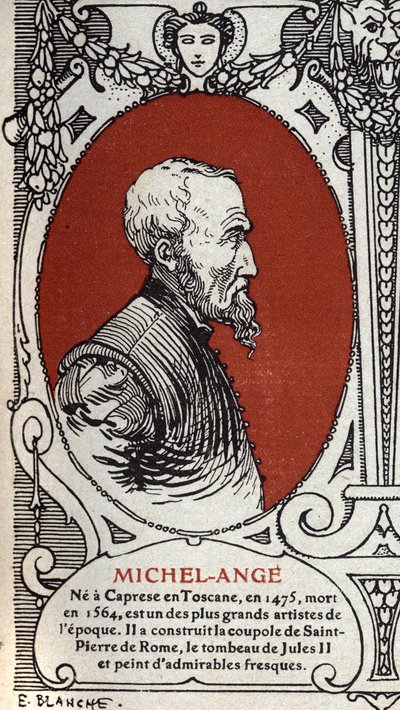 Porträt des italienischen Renaissance-Malers Michelangelo Buonarroti, genannt Michelangelo von Michelangelo Buonarroti