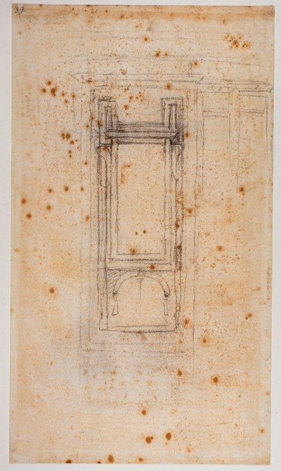 Entwurf für ein Fenster und Studien für das Vestibül der Laurenziana, XVI. Jahrhundert von Michelangelo Buonarroti