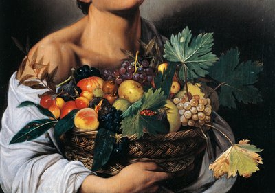 Junge mit einem Korb voller Obst (Detail) von Michelangelo Merisi da Caravaggio