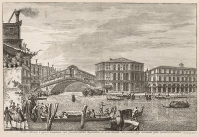 Ansichten von Venedig: Die Brücke und der Markt von Rialto von Michele Marieschi