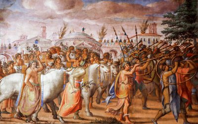 Triumph des Konsuls Lucius Aemilius Paulus über Perseus, König von Makedonien (Detail), um 1570 von Michele and Rocchetti Jacopo Alberti