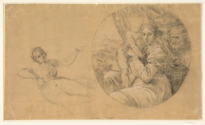 Tondo mit Heiliger Familie; daneben eine Studie einer liegenden Frau von Michele Sangiorgi (possibly)