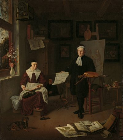 Porträt von Michiel Comans (1614-1687), Kalligraph, Radierer, Maler und Schulmeister, mit seiner dritten Frau Elisabeth van der Mersche von Michiel van Musscher
